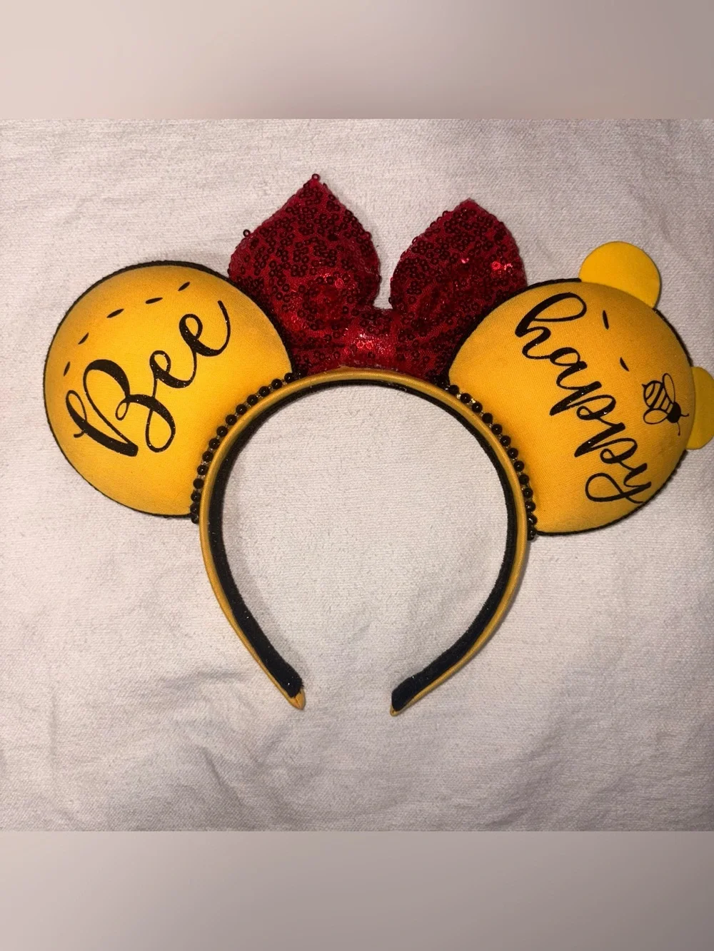 Winnie the Pooh Honey Ears Headband with Red Sequin Bow